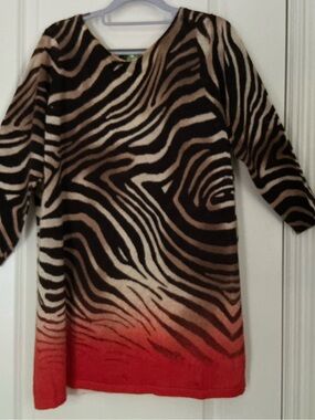 Ralph Lauren Black and Cream Zebra-Print Knit Top 1X